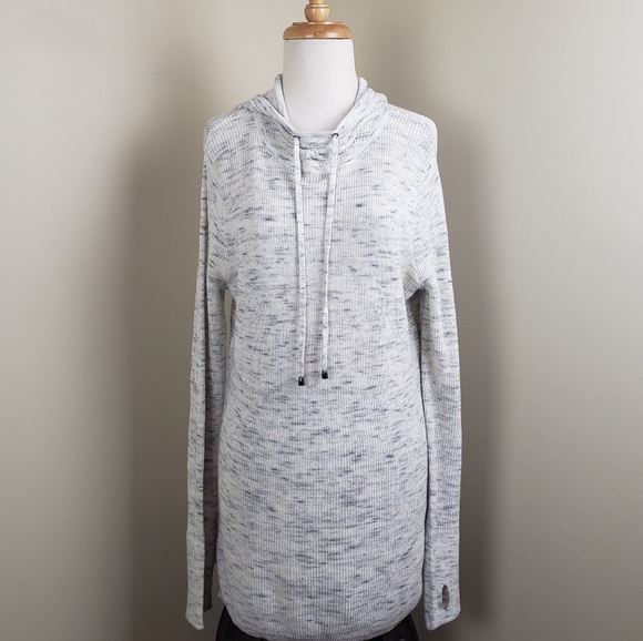 Dakini Tops - Dakini Marled Gray Hooded Shirt Large